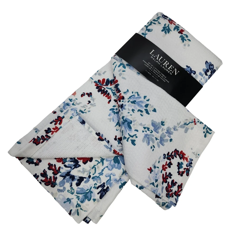Lauren‎ Ralph Lauren 2pc Floral Kitchen Towels Set Shabby Chic Style 17x28in NEW